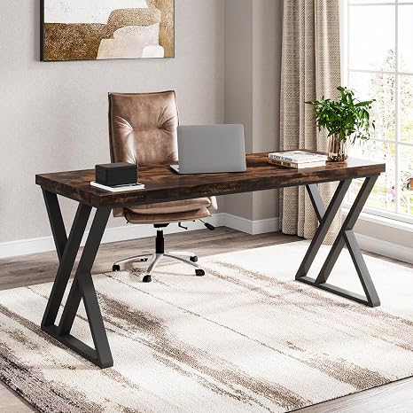55" Z-Shaped Computer Desk with Metal Legs