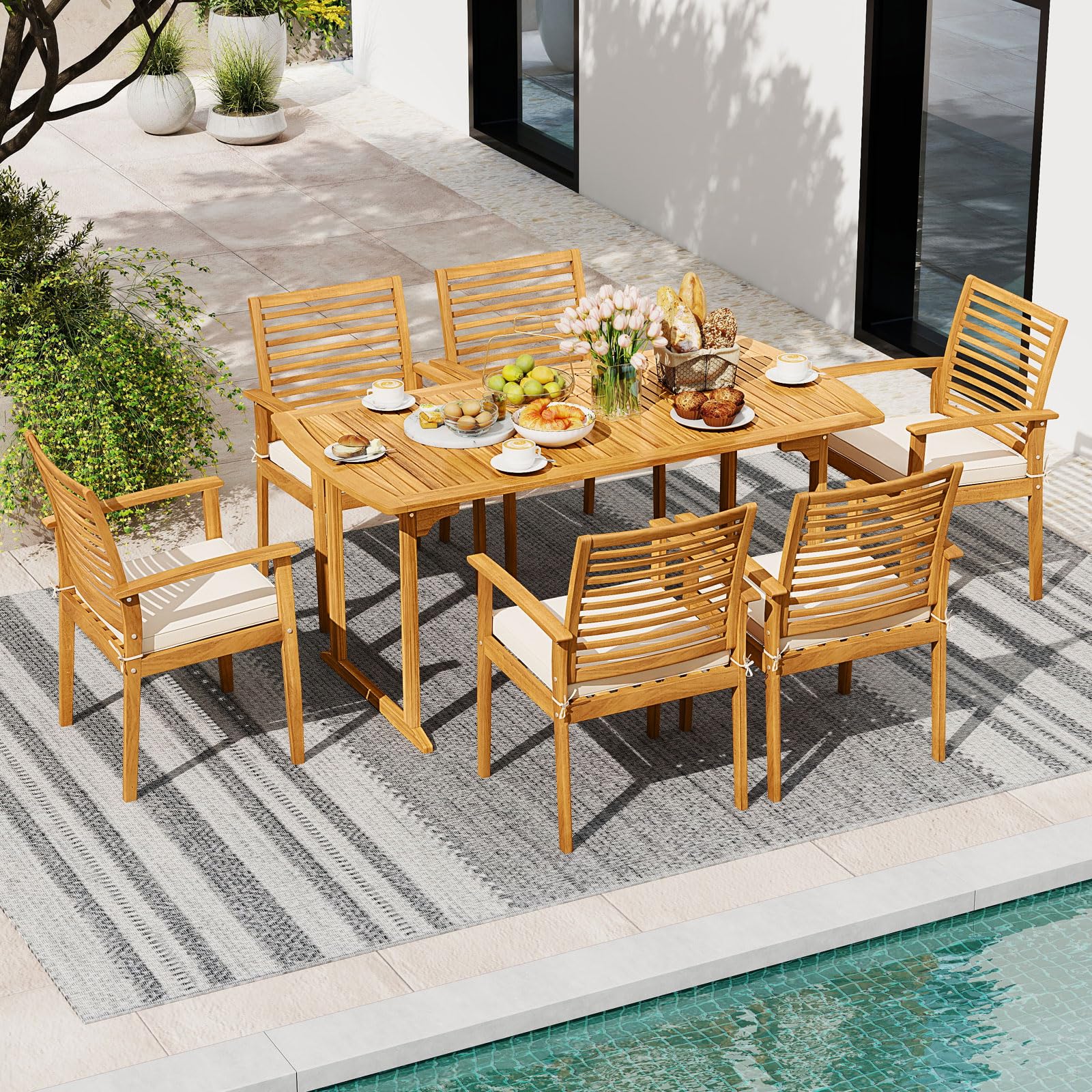 Tangkula Acacia Wood Patio Chairs Set of 4, Wood Outdoor Dining Chairs w/Removable Padded Cushion, Slatted Backrest, 400 LBS Weight Capacity, Balcony Furniture for Deck, Poolside, Yard, Garden