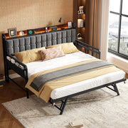 Twin Sofa Bed with Trundle, LED Light & Charging Station