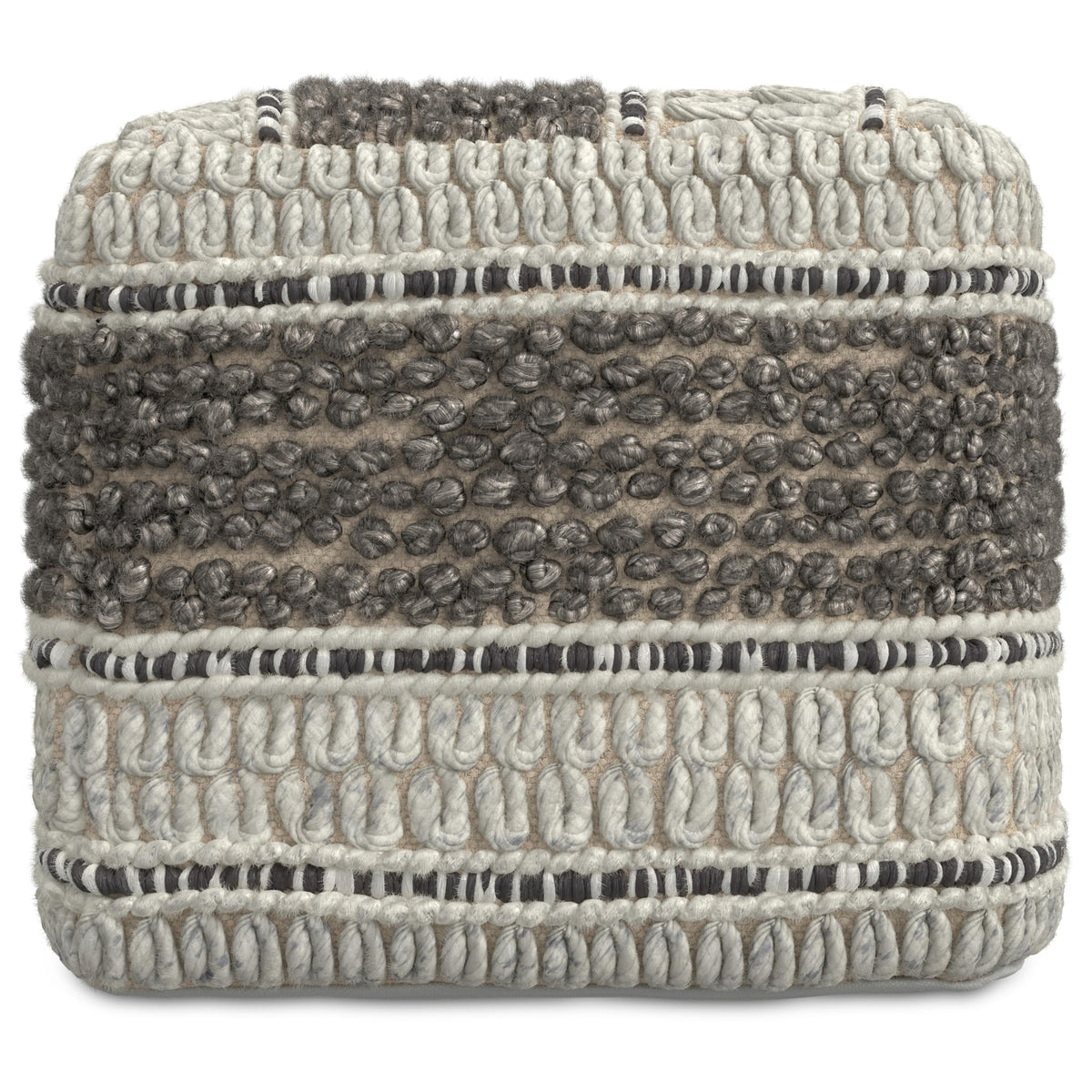 SIMPLIHOME Grady 18" Wide Square Pouf in Brown/Natural Wool and Cotton