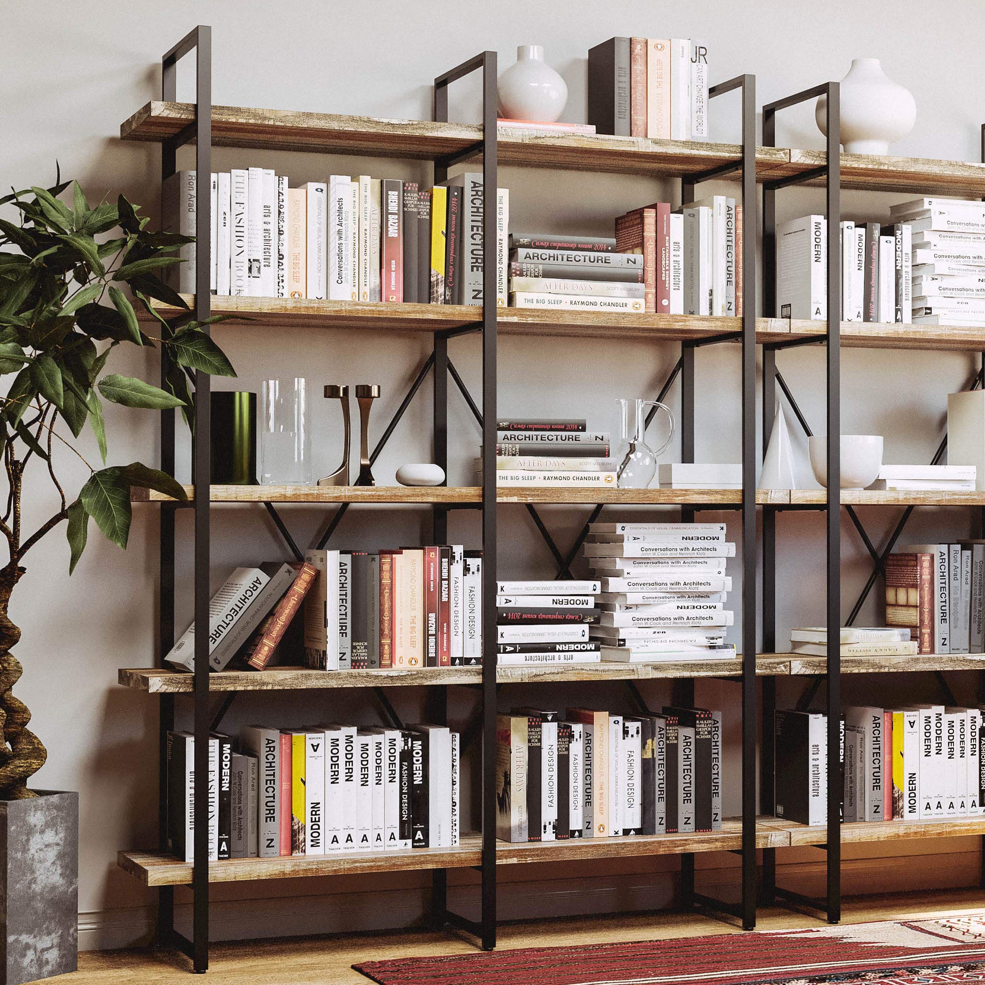 5-Tier Double Wide Industrial Bookshelf