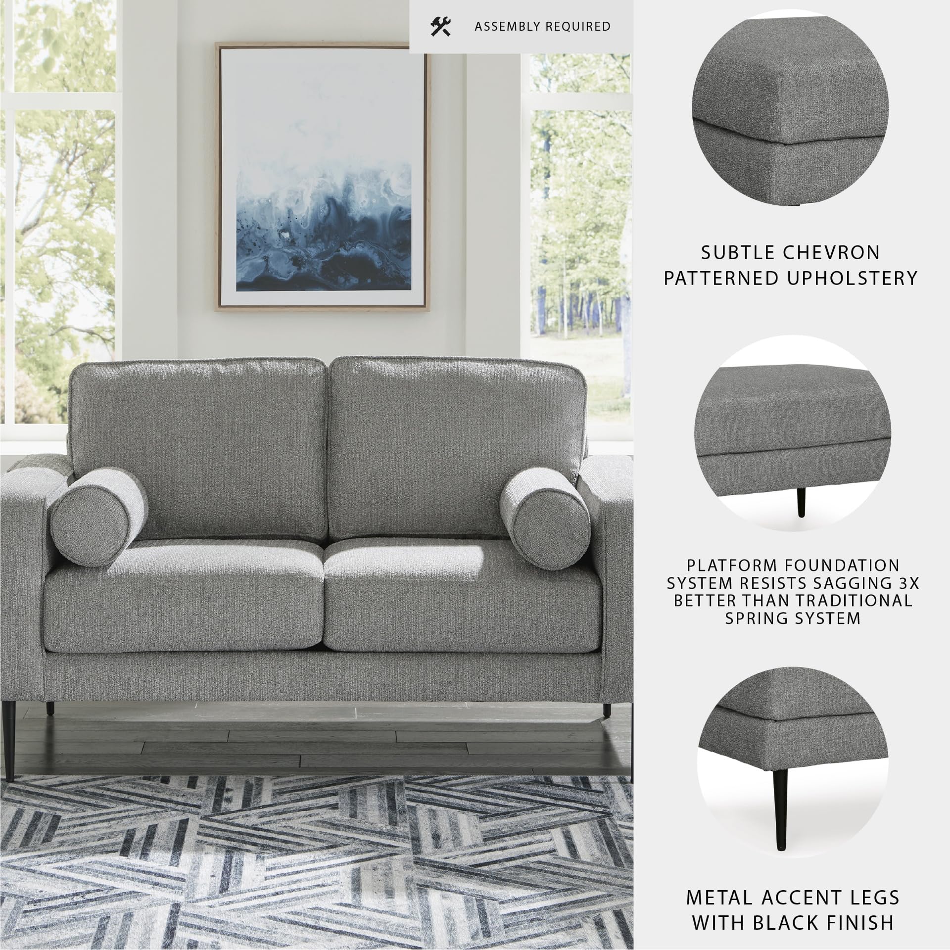 Signature Design by Ashley Hazela Casual Loveseat with 2 Bolster Pillows, Gray