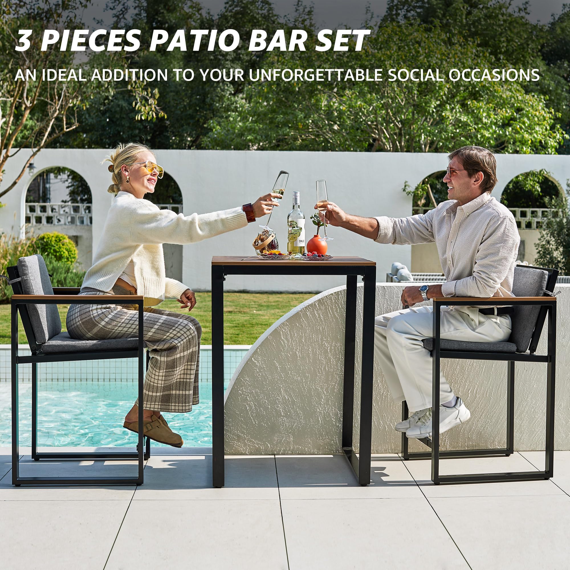 3-Piece Outdoor Bar Table and Chairs Set