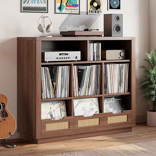 3-Tier Record Player Stand with Charging Station