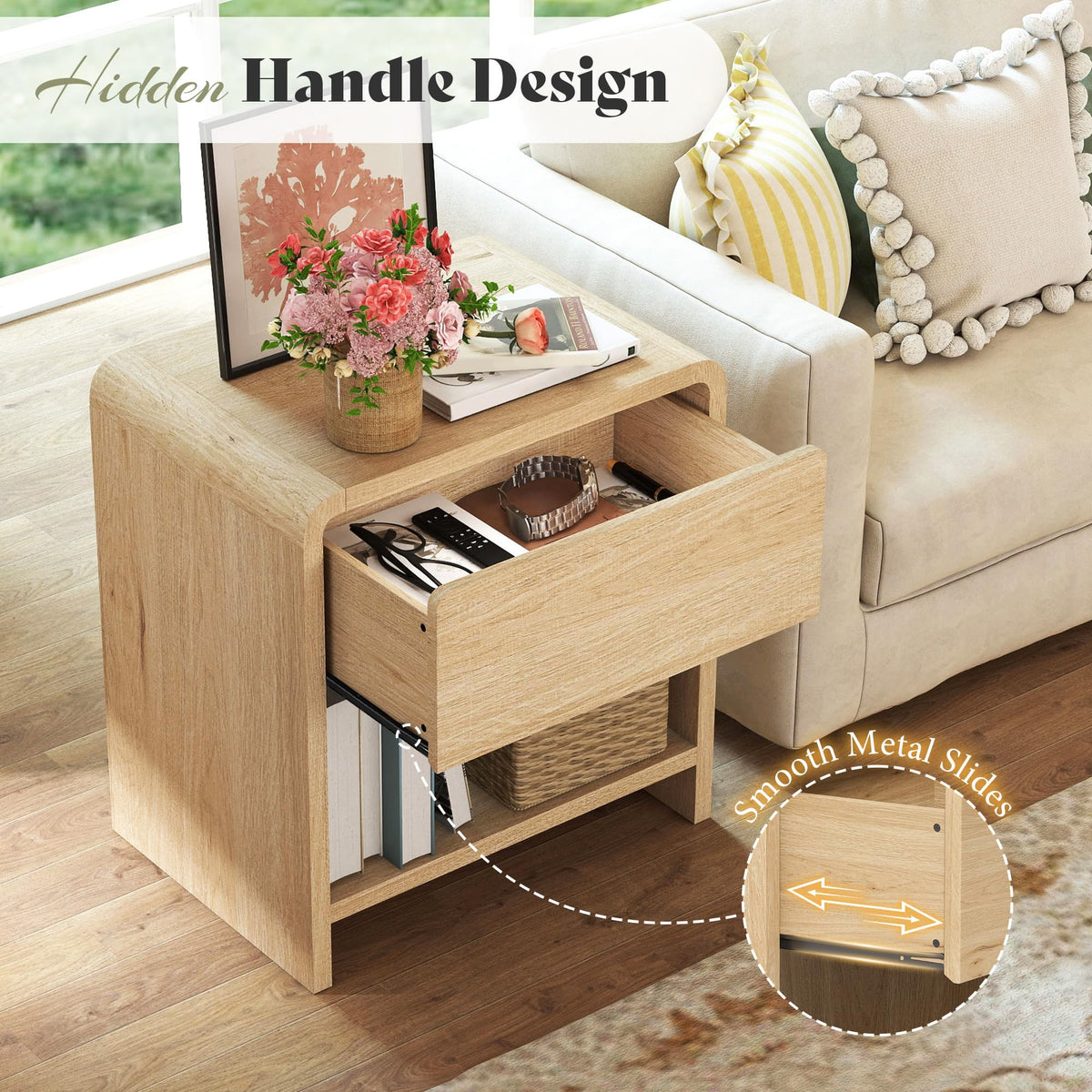 Nightstands with Drawer & Shelves, Set of 2