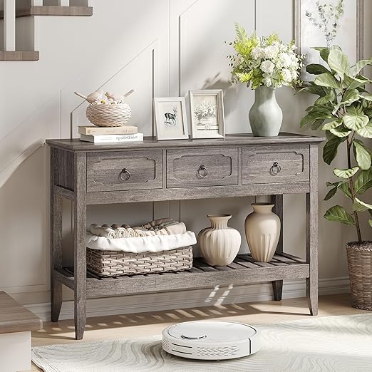 Console Table with Drawers & Open Shelves