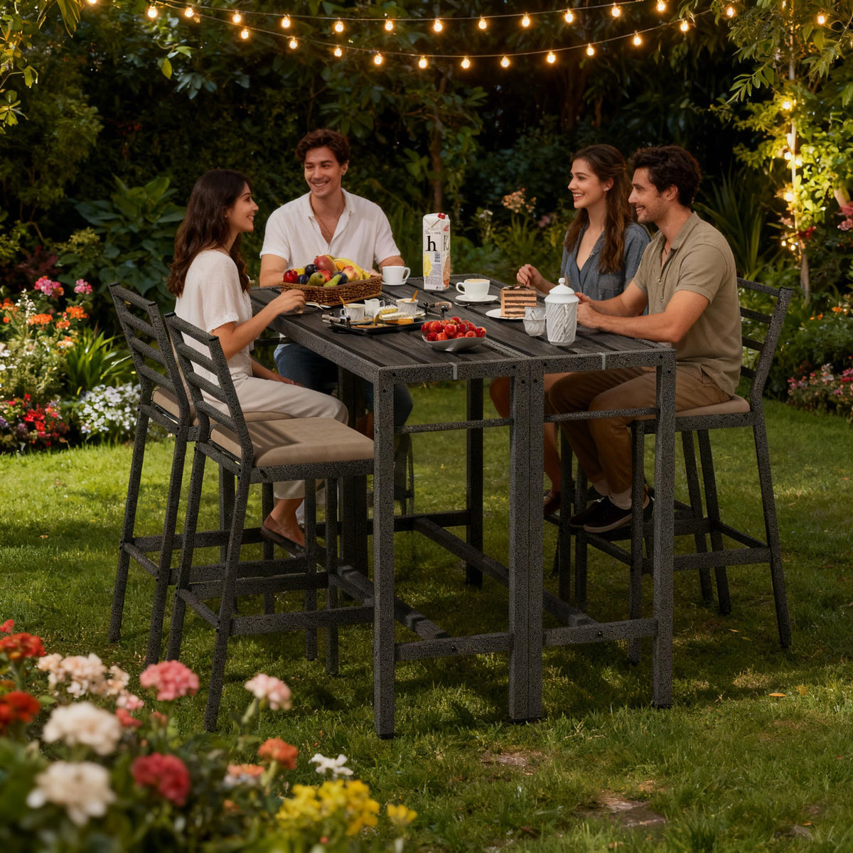 3Pcs Outdoor Patio Bar Set, 55" Rectangular High Top Table & Chair Set