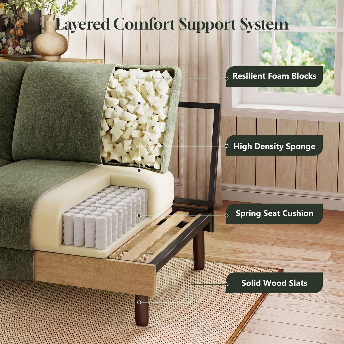 68" Green Chenille Loveseat Sofa