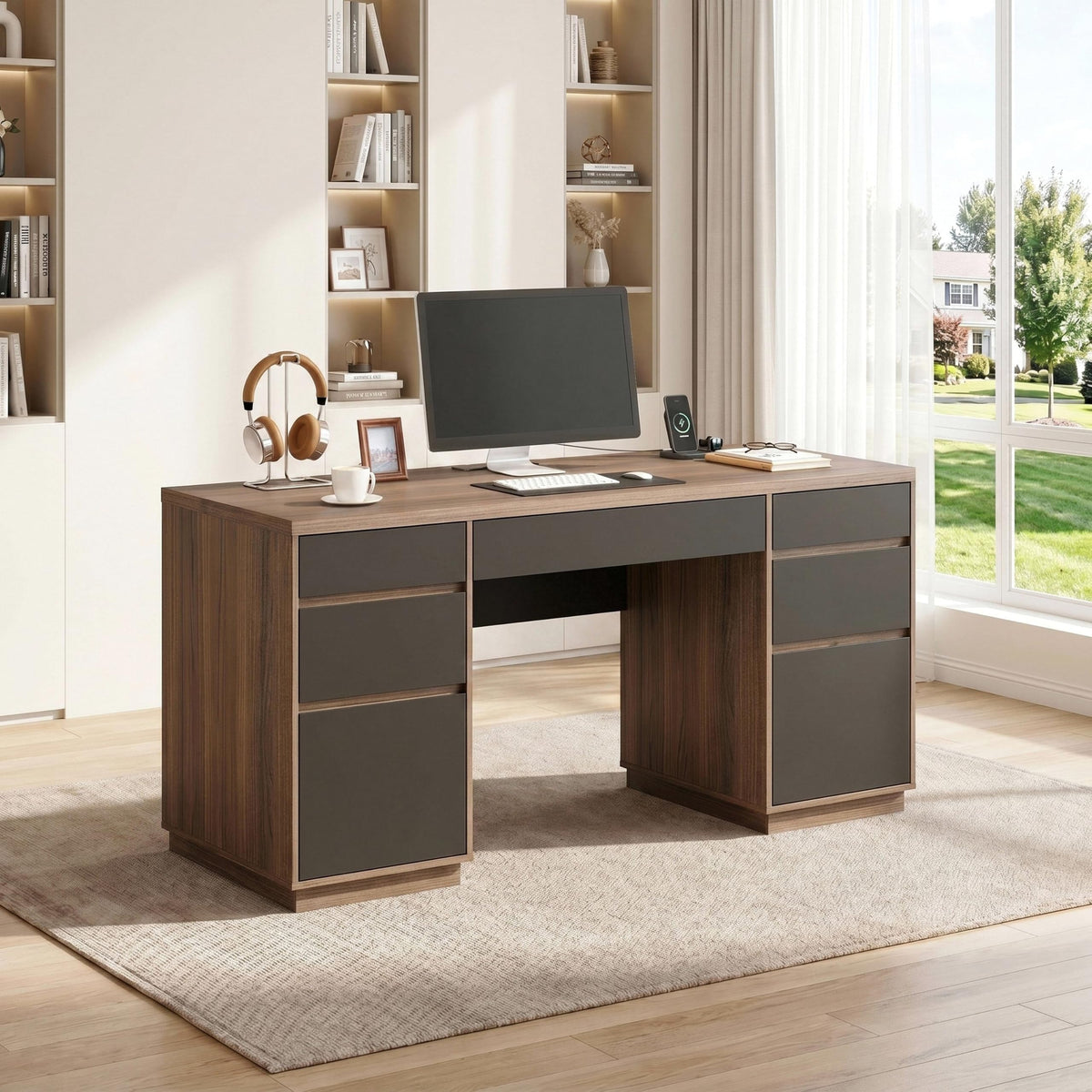 Executive Desk with File Drawers
