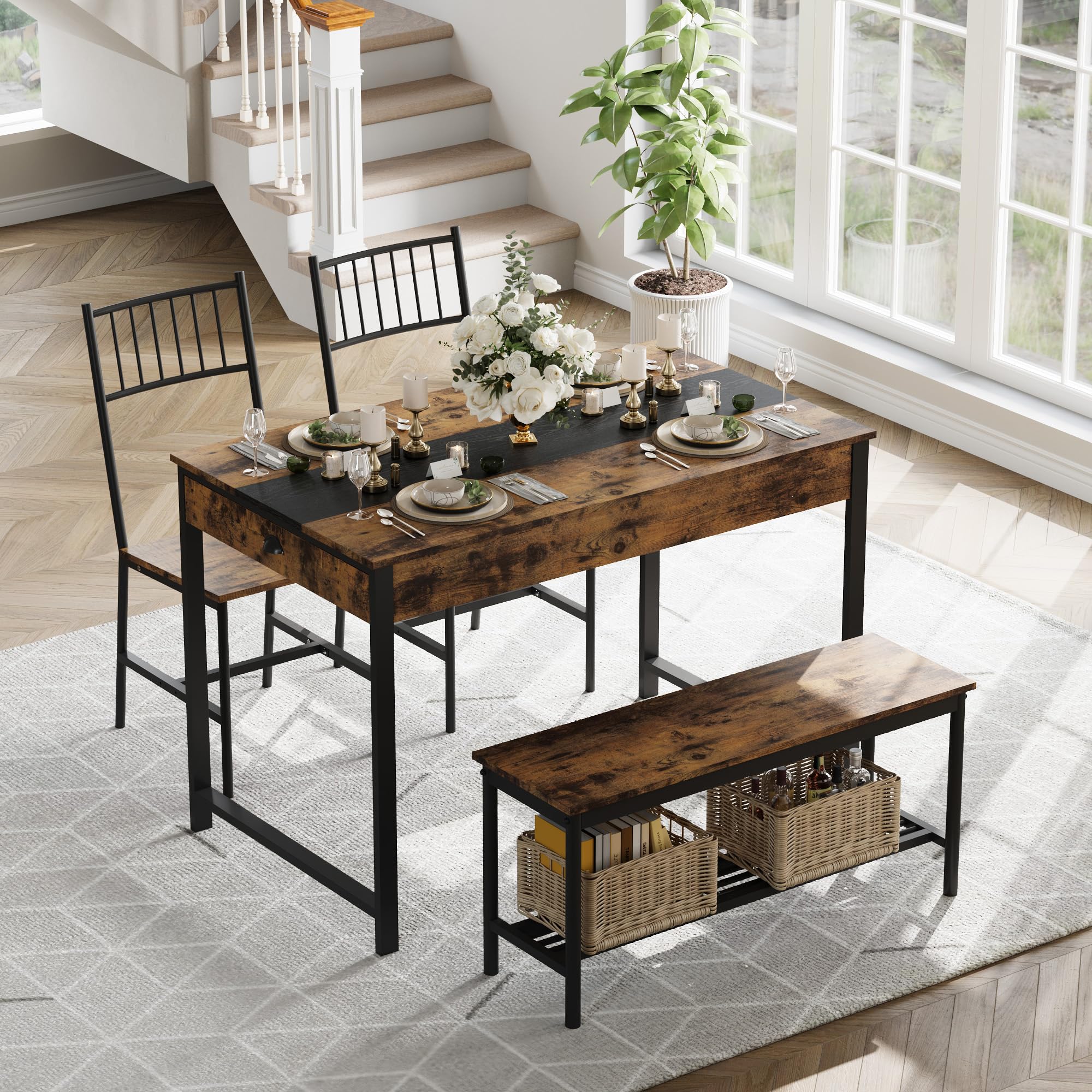 Space-Saving Dining Table Set for 4 with Bench