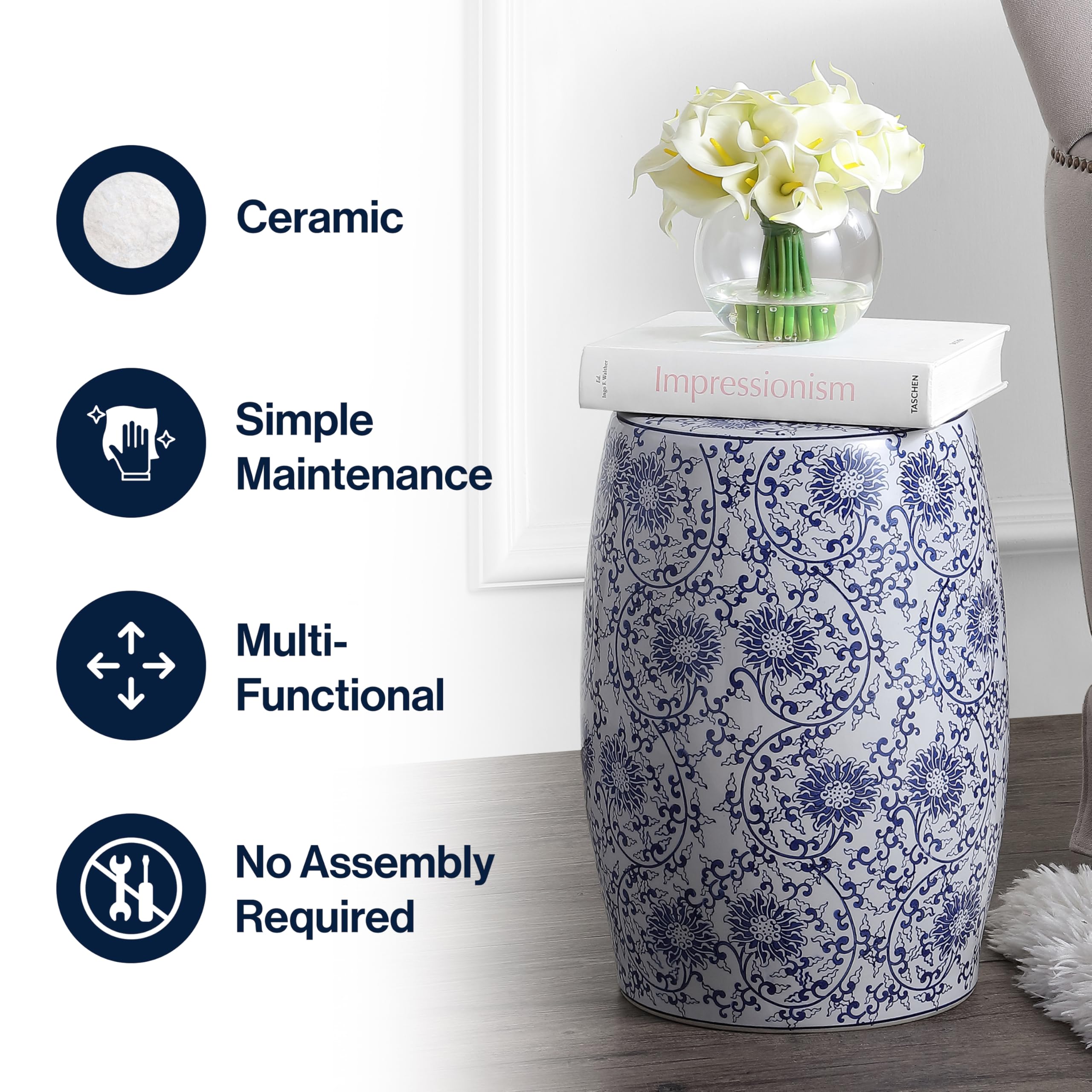 Chinoiserie Ceramic Drum Garden Stool – Blue & White