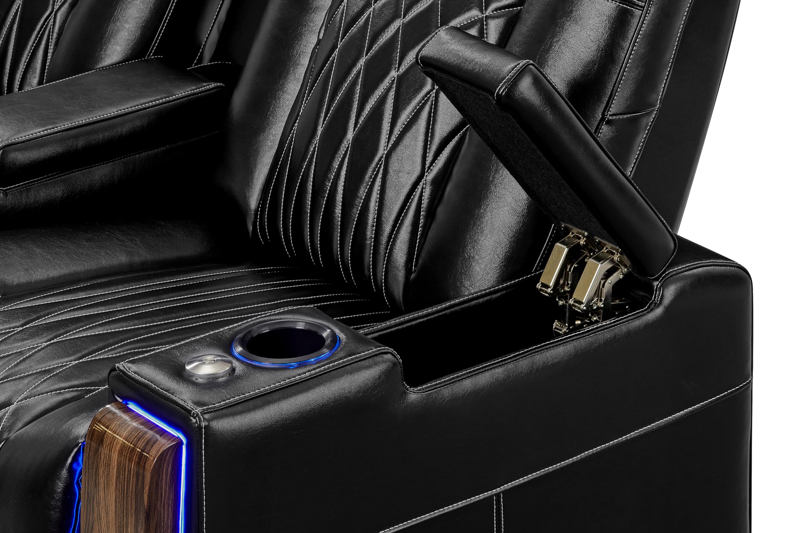 Valencia Tuscany Executive Premier Home Theater Seating with Heat & Massage, Top Grain Italian Nappa 11000 Leather Power Recliner Chair with Headrest & Lumbar Support (Row of 4, Black)