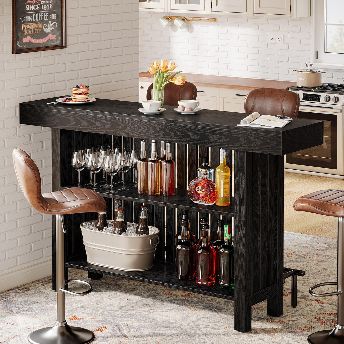 Bar Table with Storage and Footrest