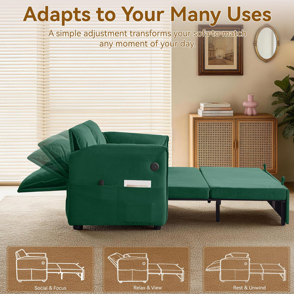 Velvet Convertible Sleeper Loveseat