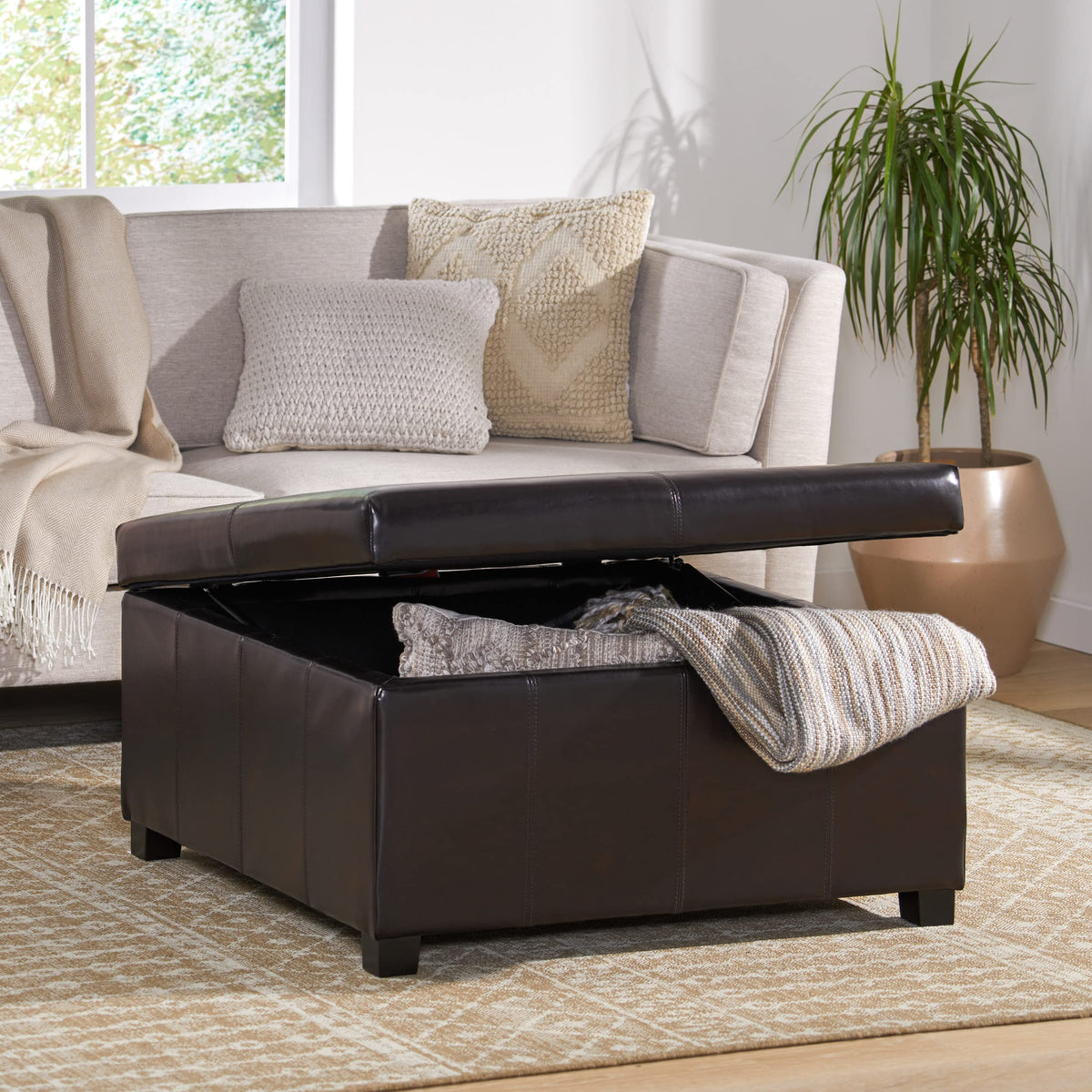 Square Leather Storage Ottoman