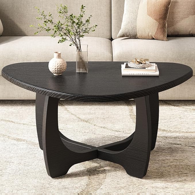 Round Wood Coffee Table with Triangle Frame