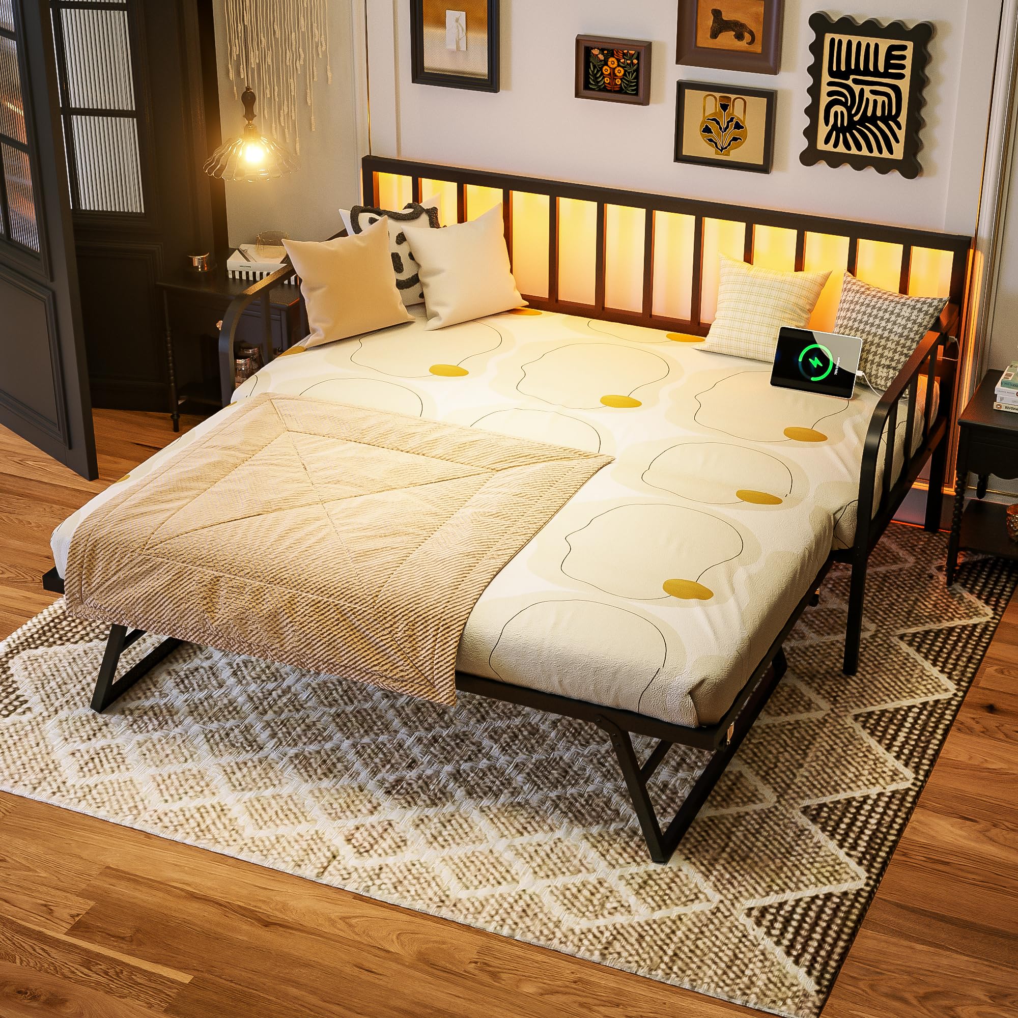 Twin Daybed with Pop-Up Trundle & LED Lights