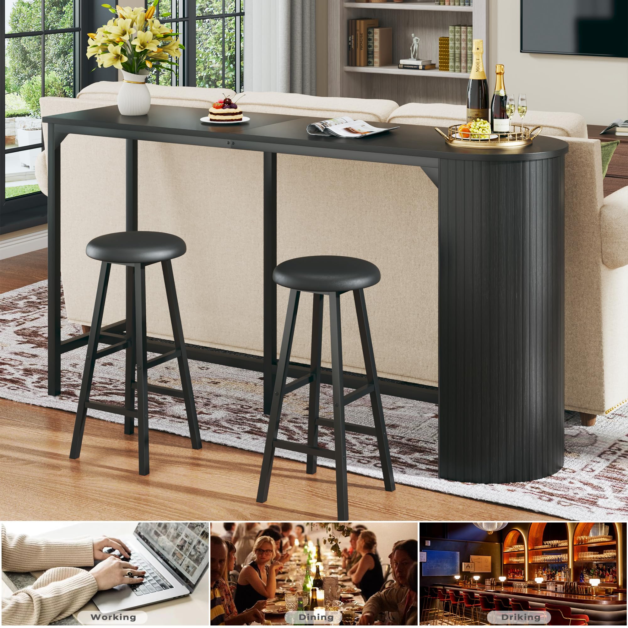 3-Piece Counter Height Bar Table Set with 2 Stools