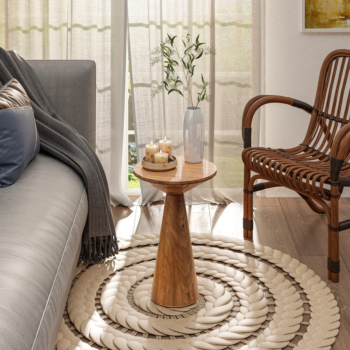 Round Wood Pedestal End Table