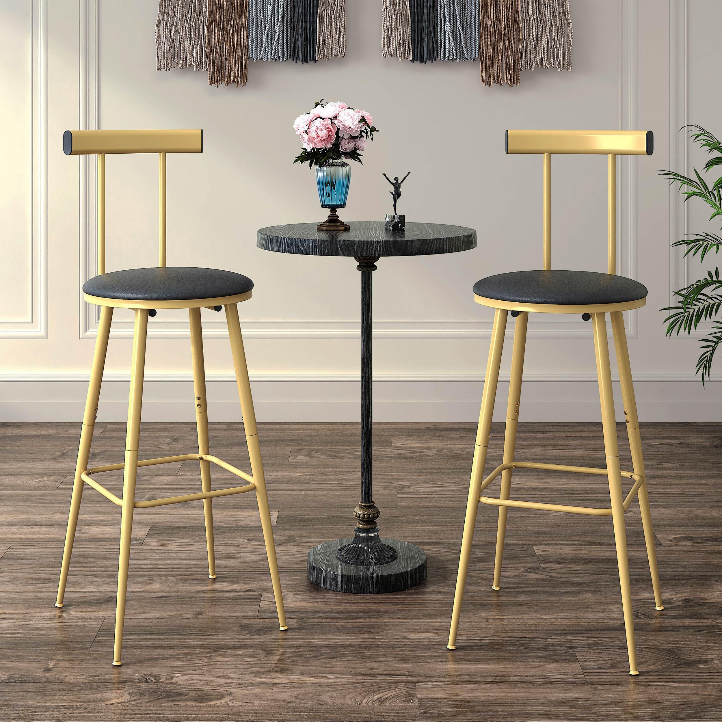 Bar Stools Set of 2 with Backrest & Footrest