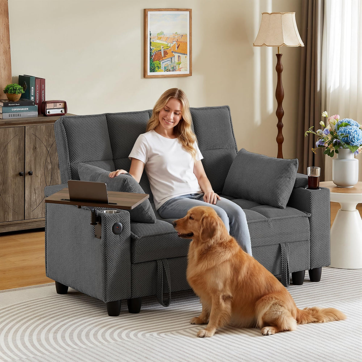 Storage Loveseat with Swivel Tray