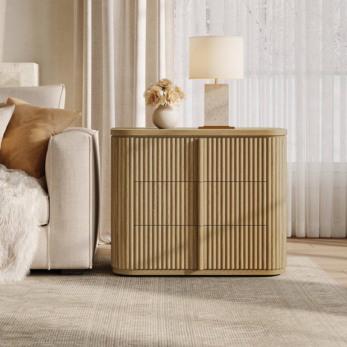 Fluted 3-Drawer Nightstand