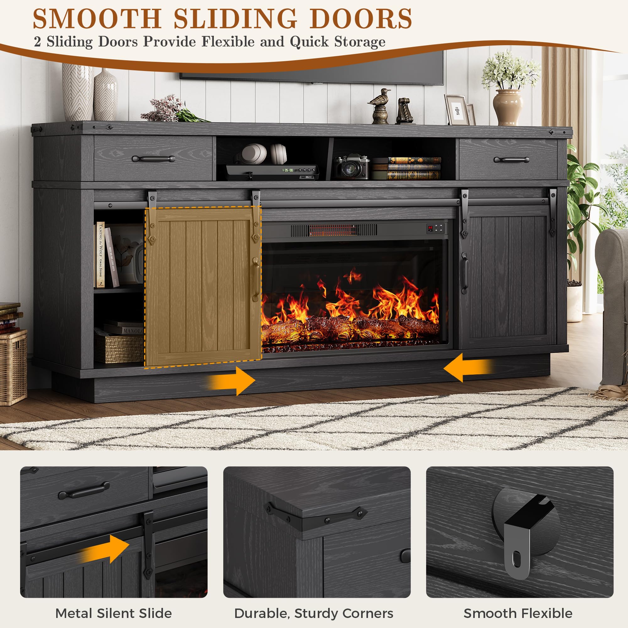 70" Fireplace TV Stand with 36" Electric Fireplace