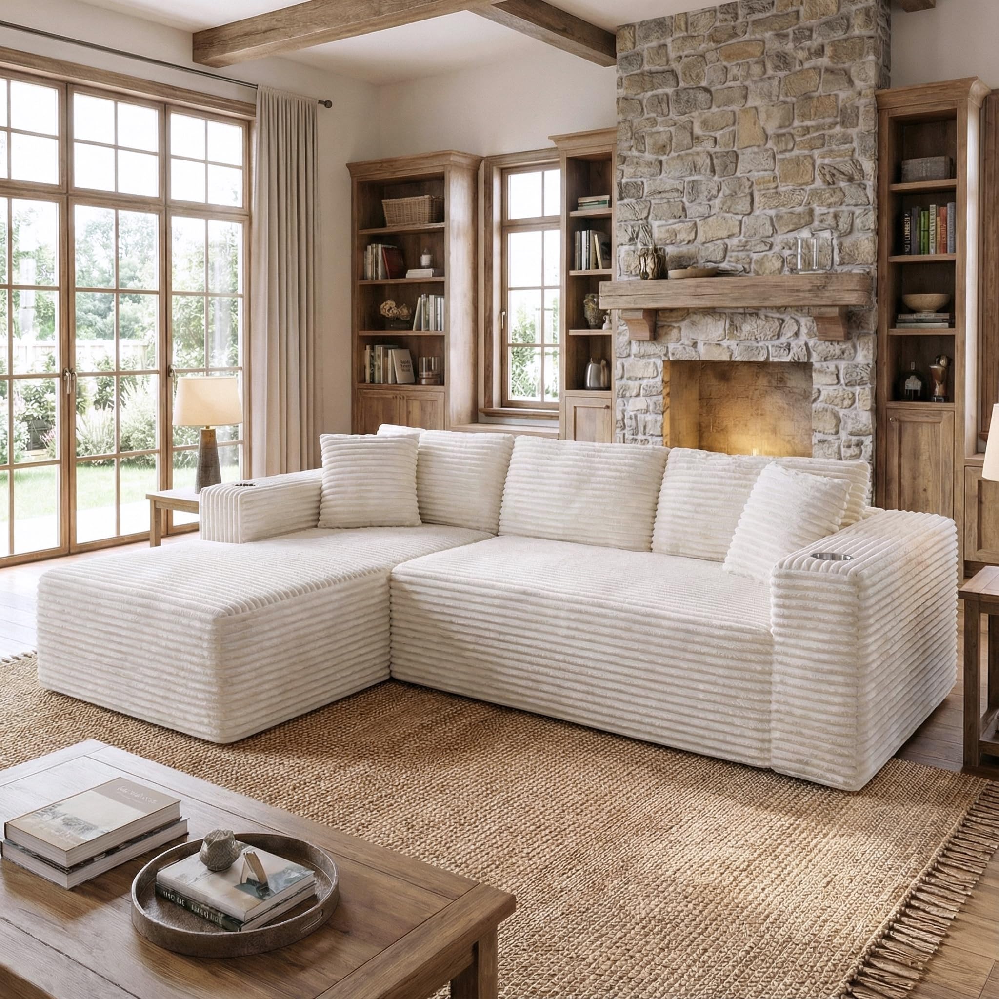 Modular L-Shaped Sectional Sofa with Chaise & Cup Holders