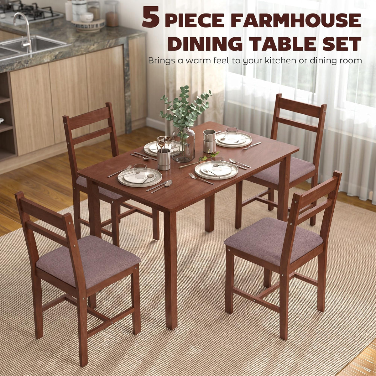 5-Piece Solid Wood Dining Set
