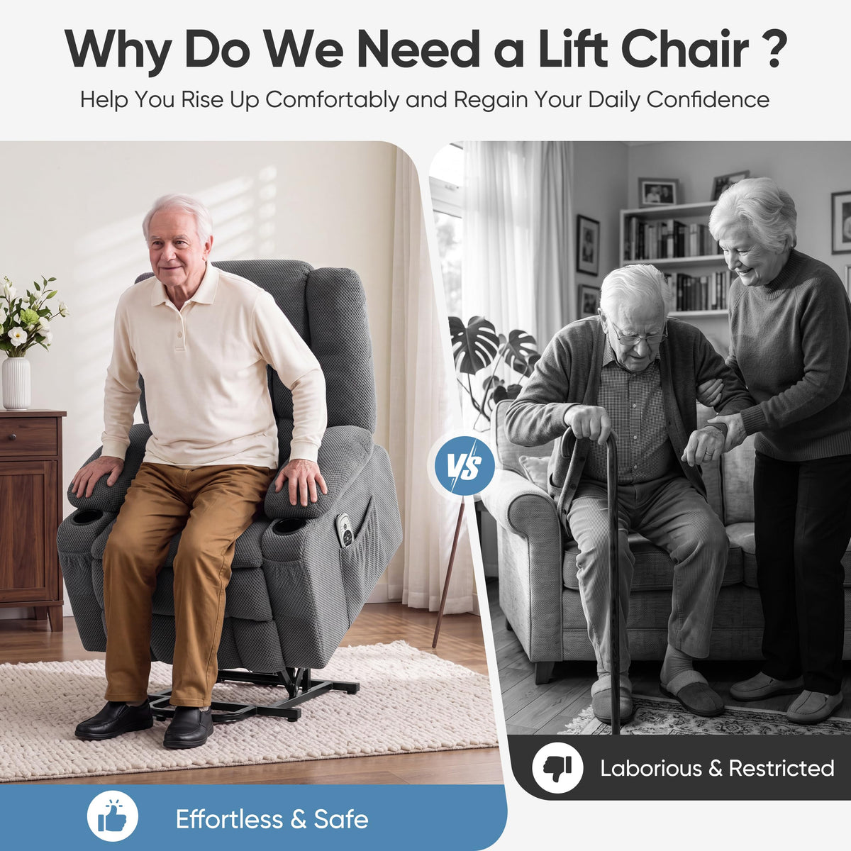 Sofayonn Power Lift Recliner Chair for Elderly with Heat and Massage, Grey