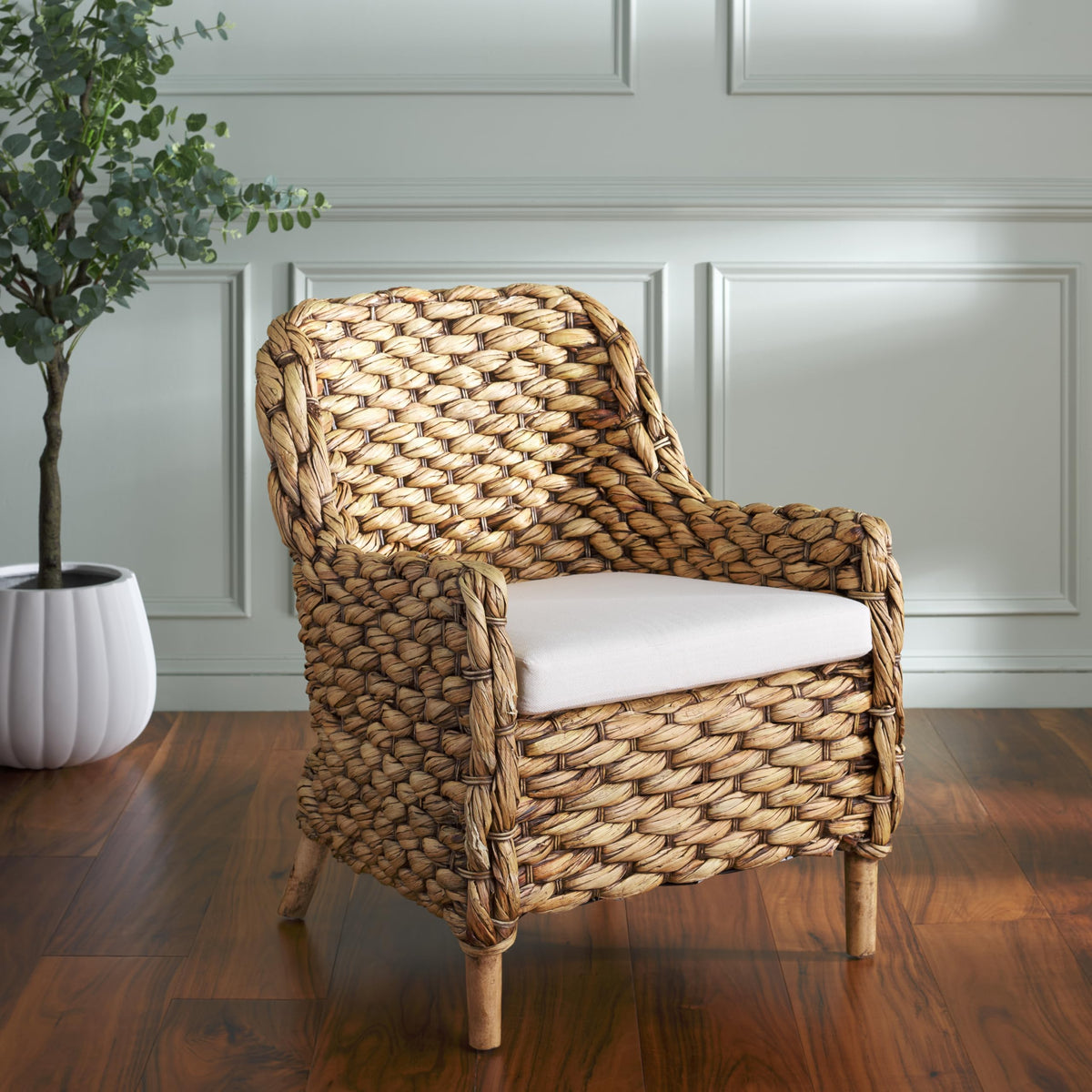 SAFAVIEH Purrl Hyacinth Wood Accent Chair, 25.59" White/Brown Wash ACH6533B