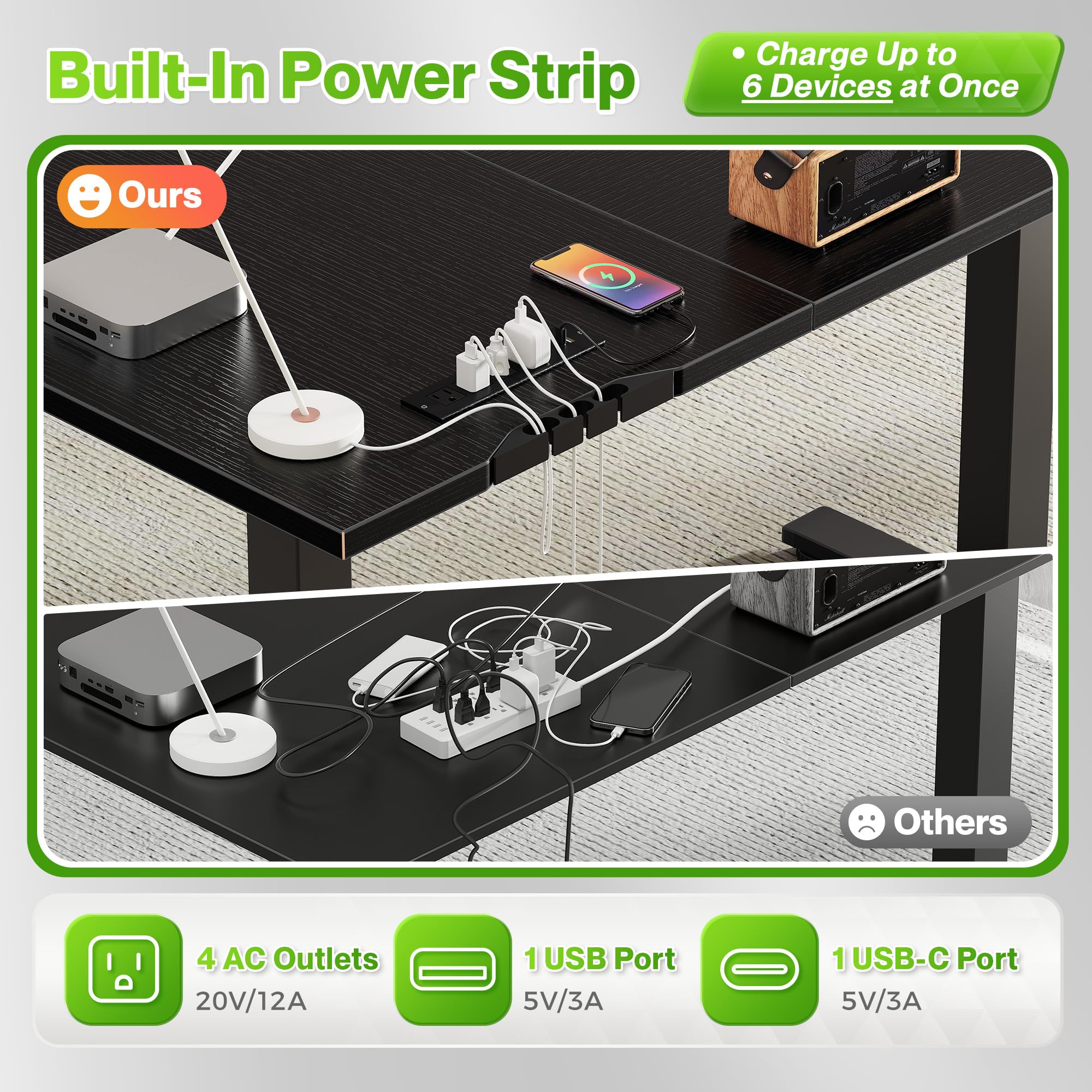 Huuger L Shaped Standing Desk with Power Outlets, 63 x 55 Inch Height Adjustable Computer Desk for Bedroom, Corner Stand up Desk for Home and Office, Work and Study, Black