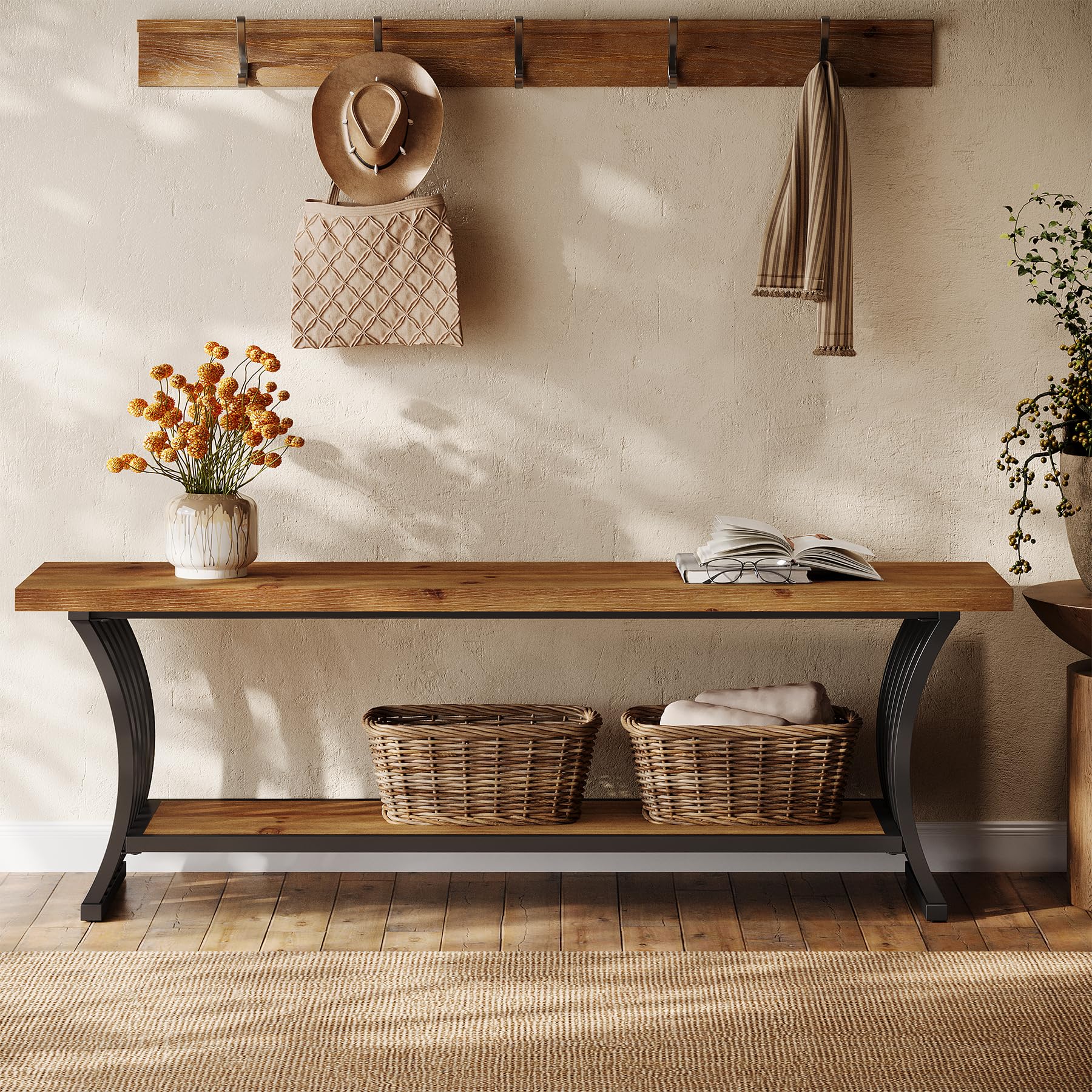 Industrial Entryway Bench with Shelf