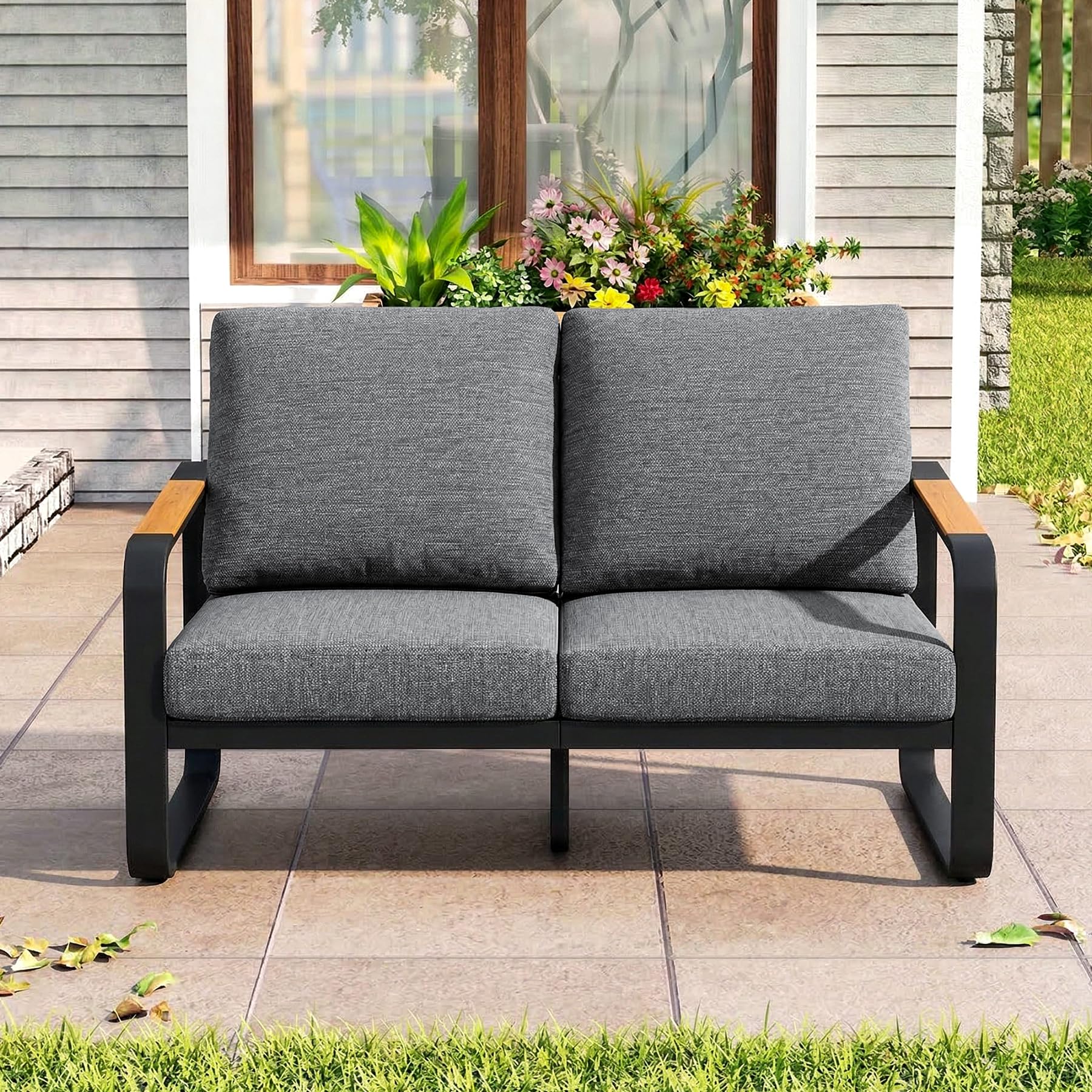 Outdoor Loveseat & 3-Seater Sofa Set with Cushions