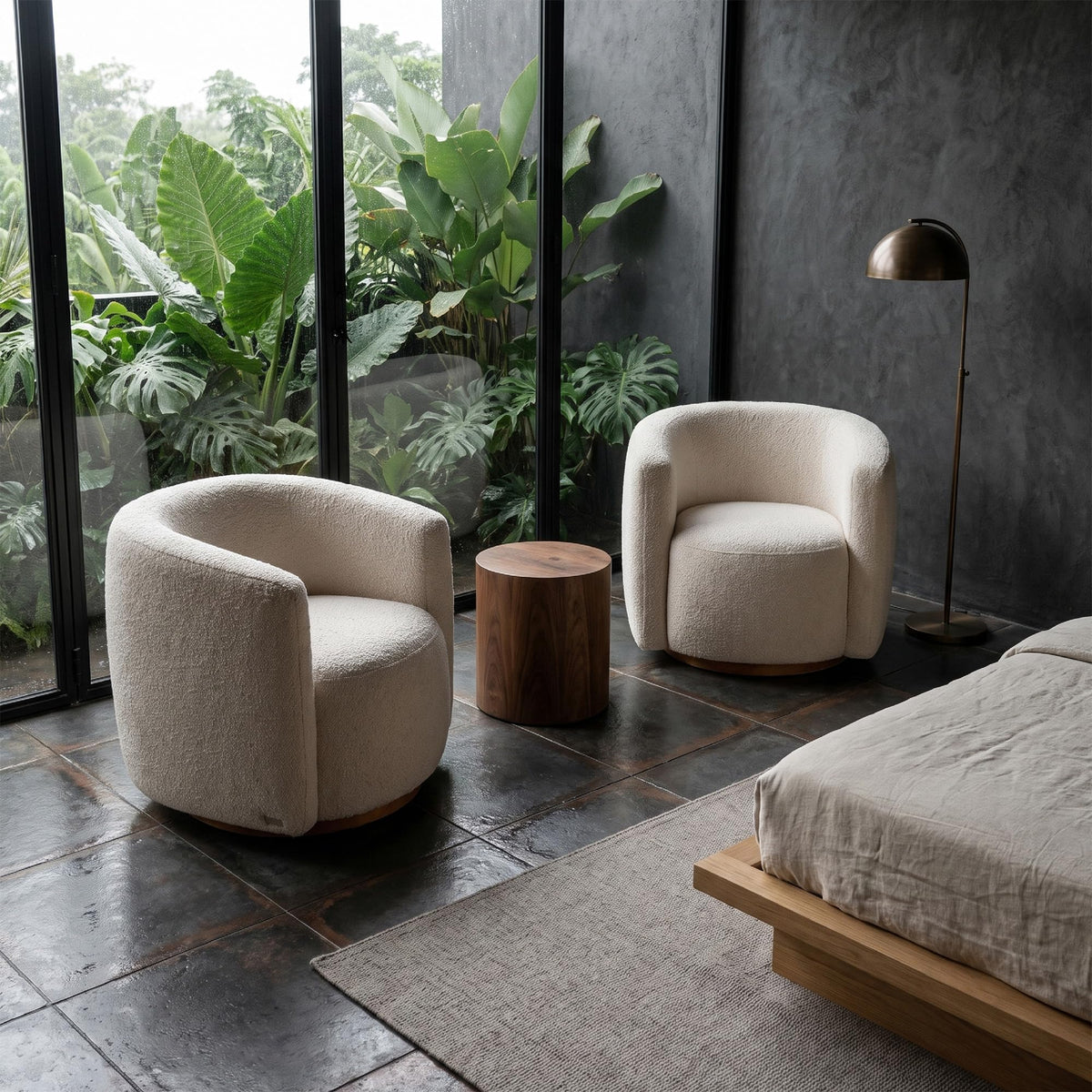 Oversized Cream Swivel Barrel Chair