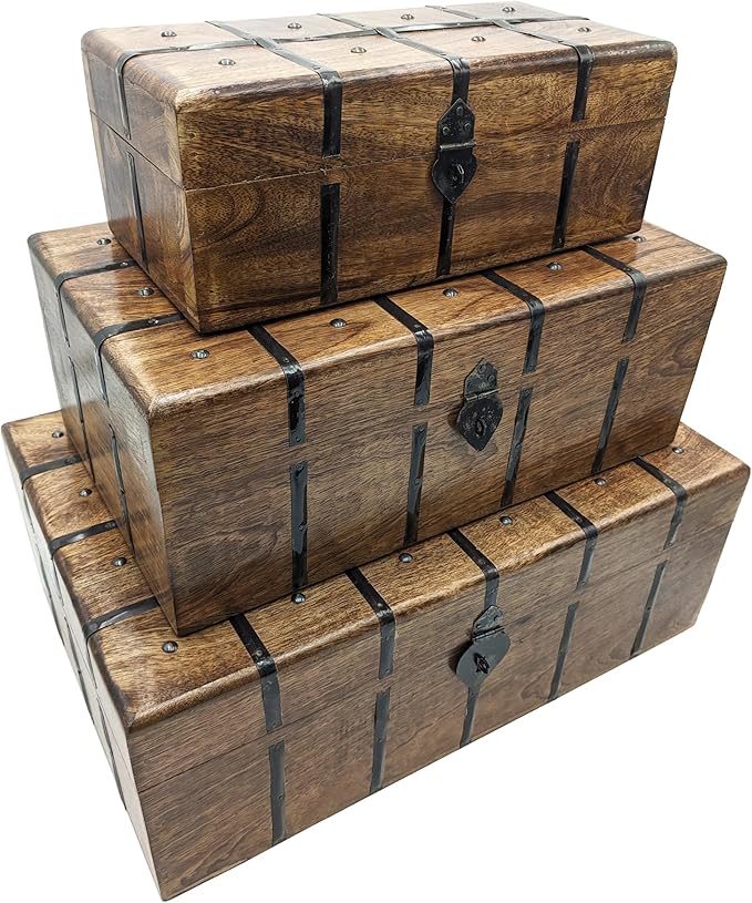 Wooden Pirate Treasure Chest Set of 3