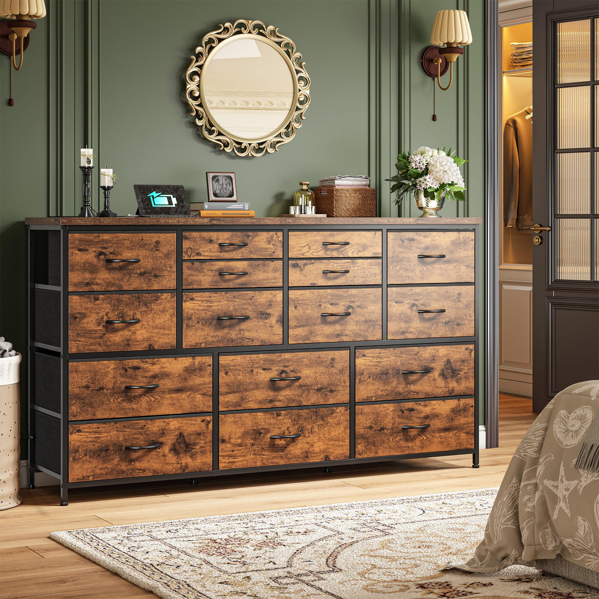 16-Drawer Dresser with Charging Station