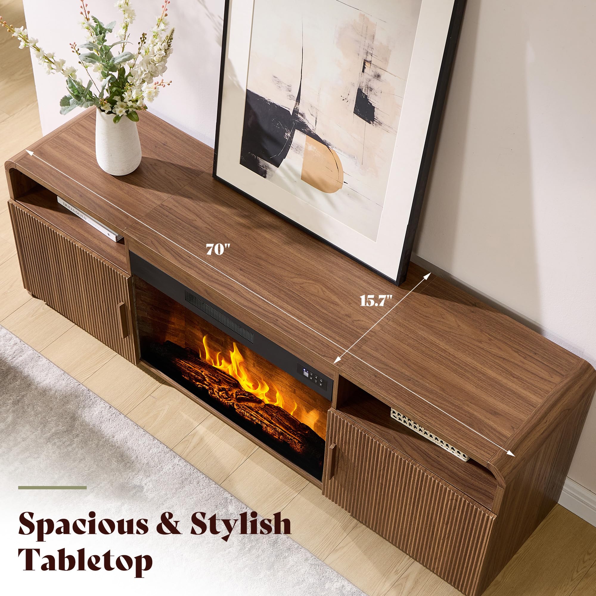 70" Fluted TV Stand with 30" Electric Fireplace