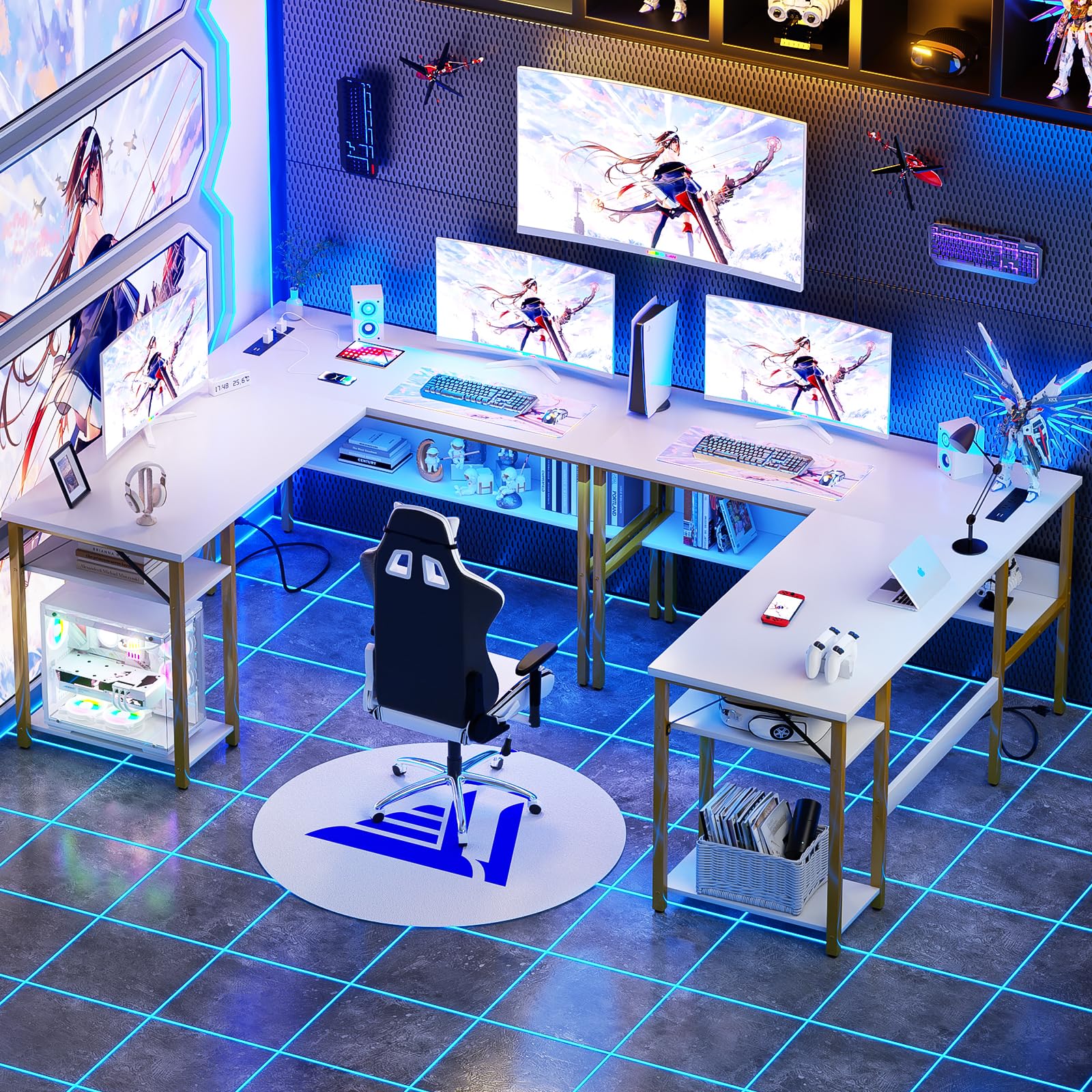 L-Shaped Desk with Power Outlets & USB Ports