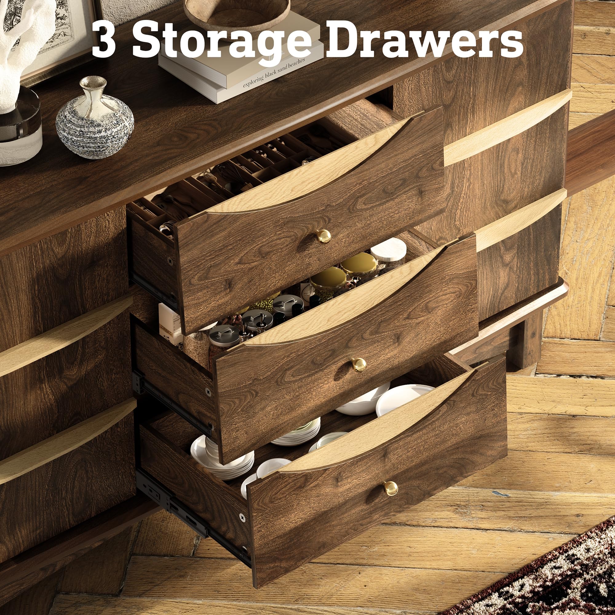 Modern Buffet Cabinet with Drawers & Sliding Tray