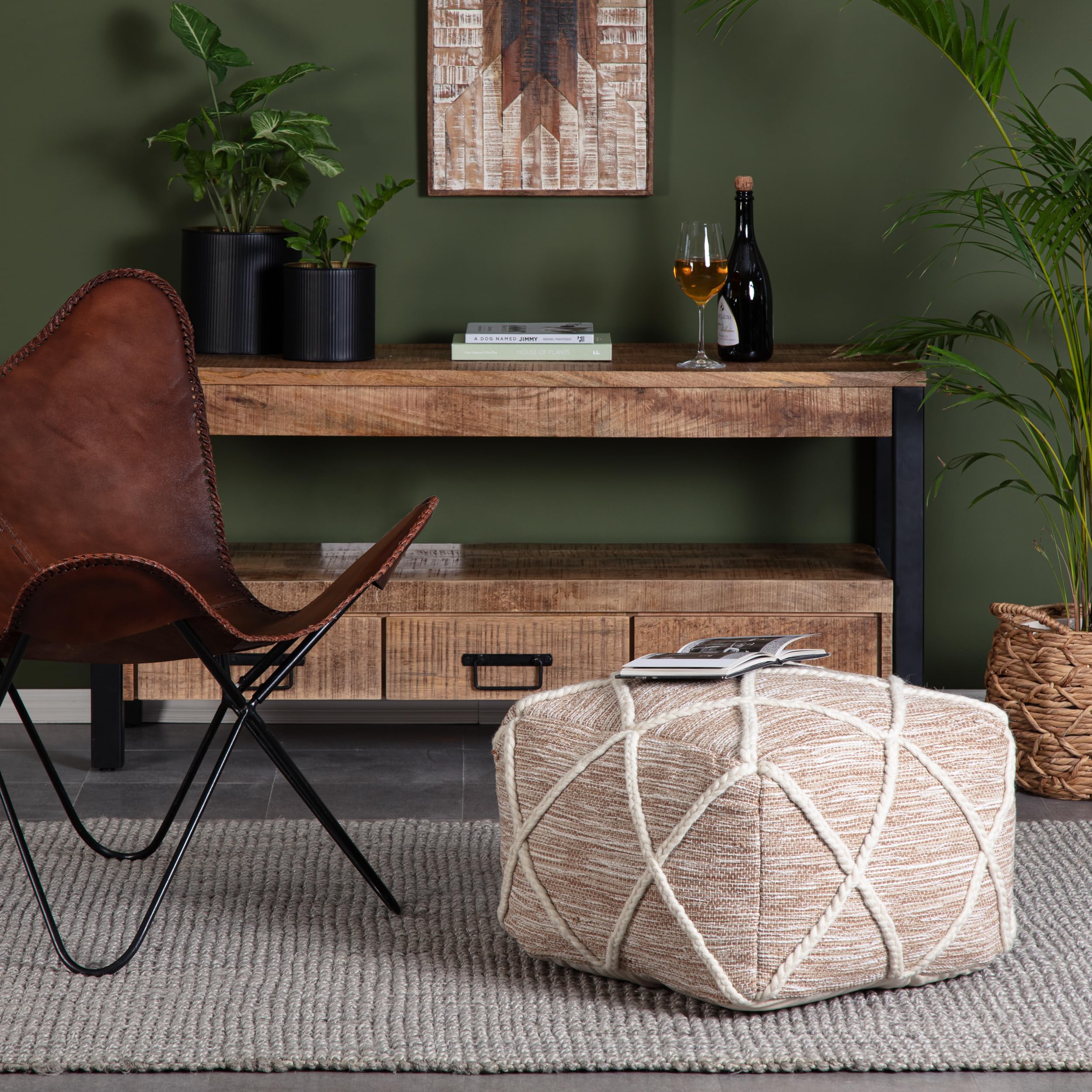 Anji Mountain Pouf Ottoman Foot Rest, Handmade Ottoman Pouf, Comfortable Foot Stool, Decorative Floor Seating for Living Room Decor, Bedroom & Home Décor Accent - Kirkwood Fields