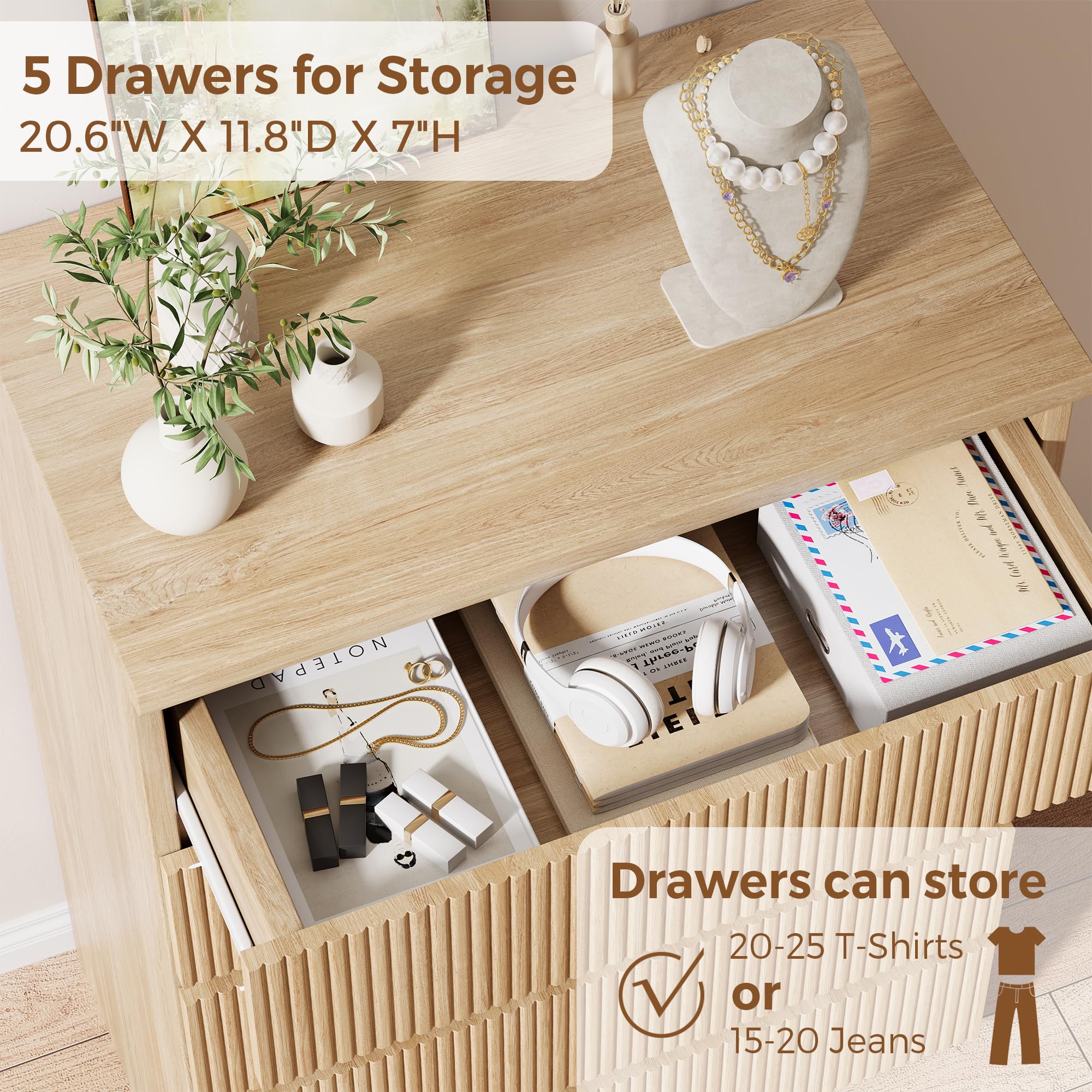 Fluted 5-Drawer Dresser
