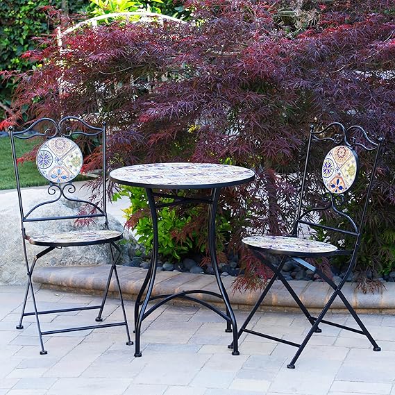 3-Piece Mosaic Bistro Set – Folding Chairs & Patio Table