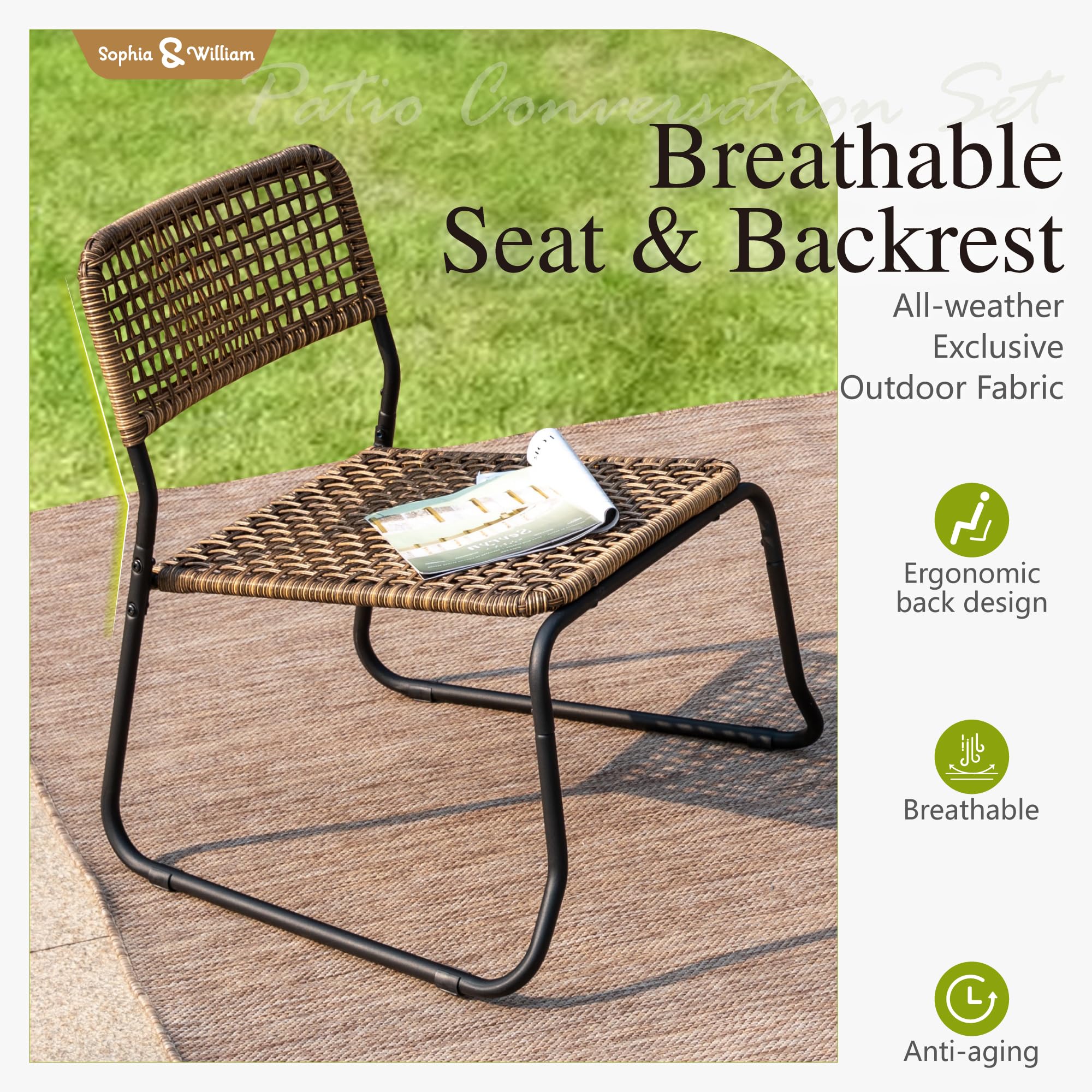 3-Piece Outdoor Bistro Set – Stackable Rattan Chairs & Acacia Wood Table