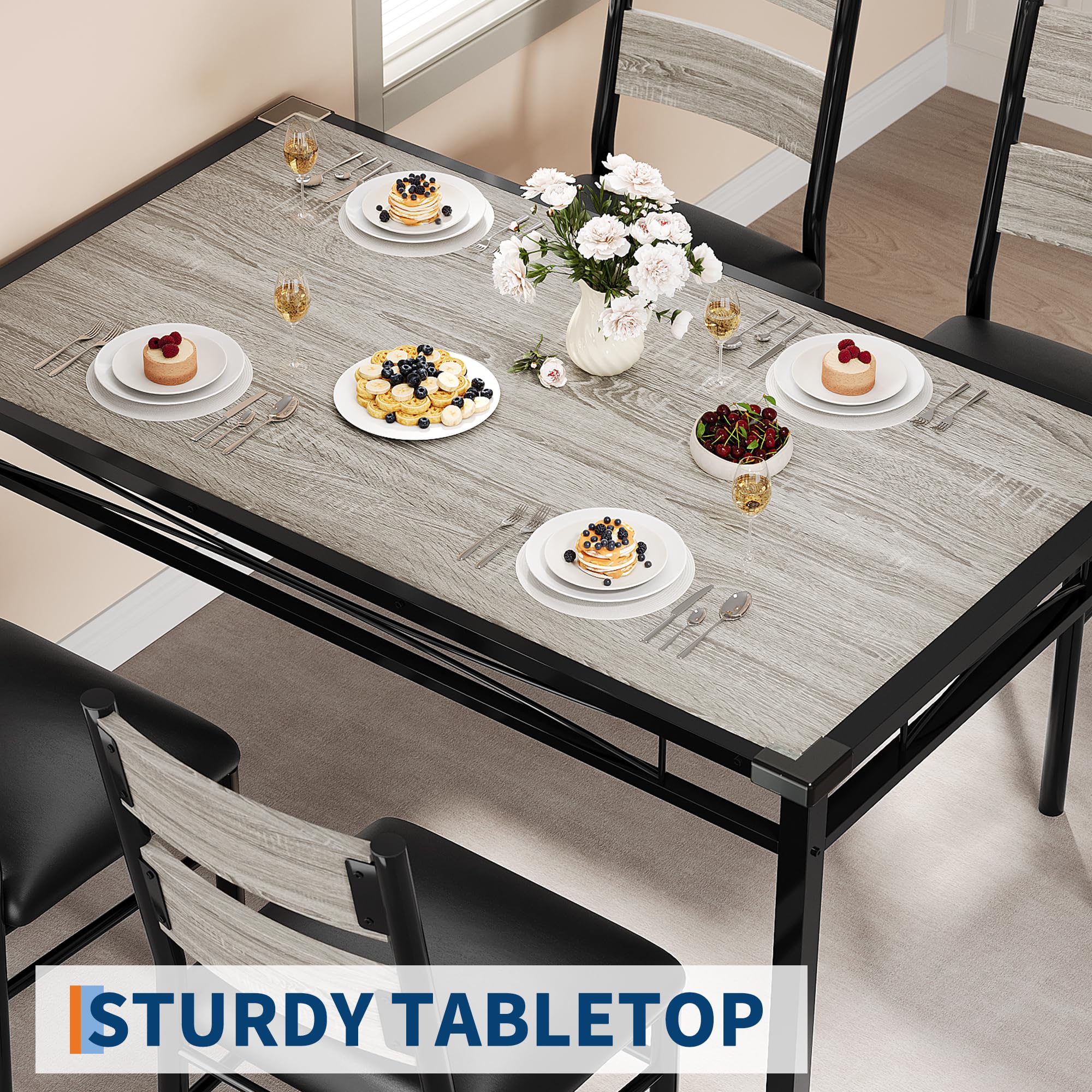 5-Piece Industrial Dining Table Set for 4