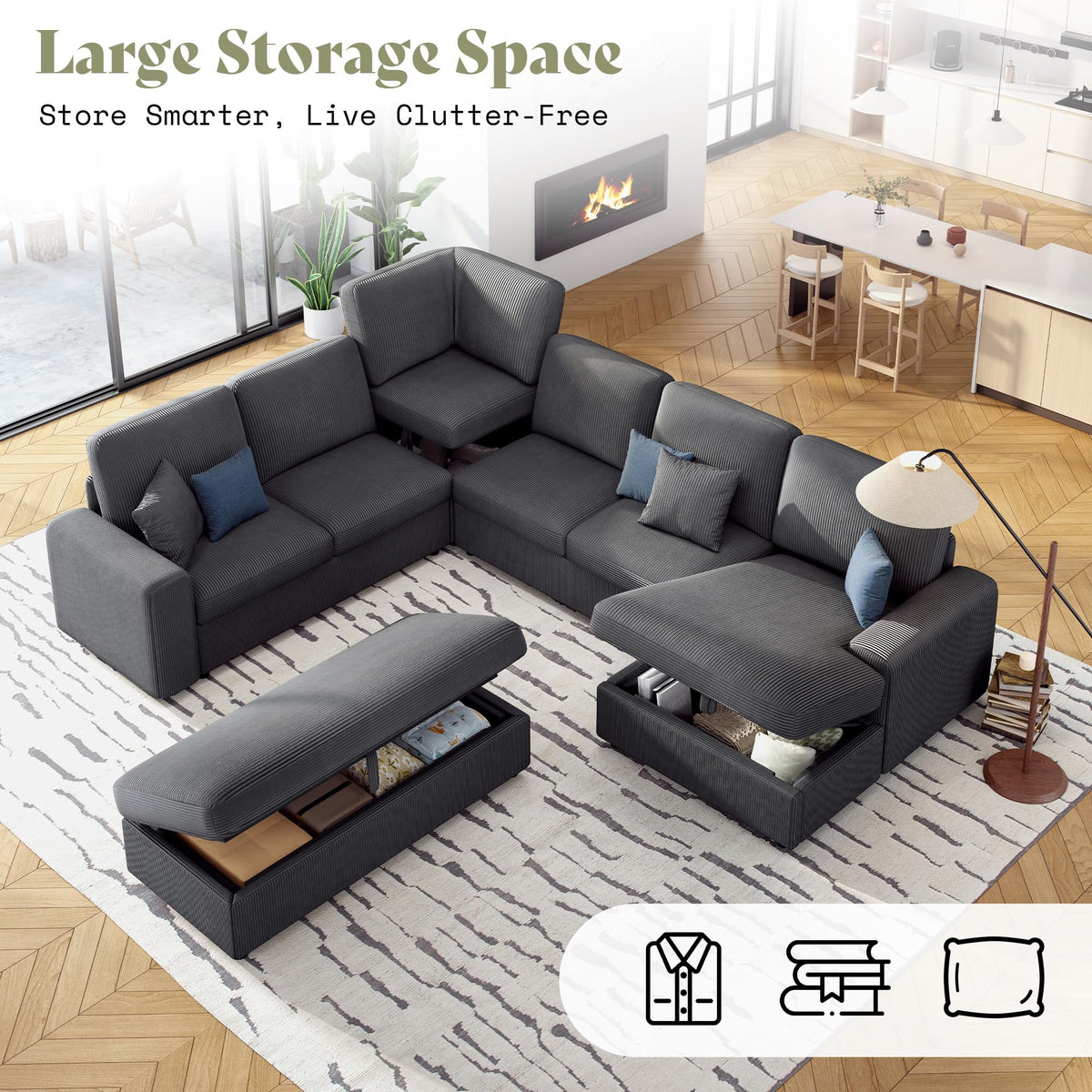 Corduroy Sleeper Sectional with Storage