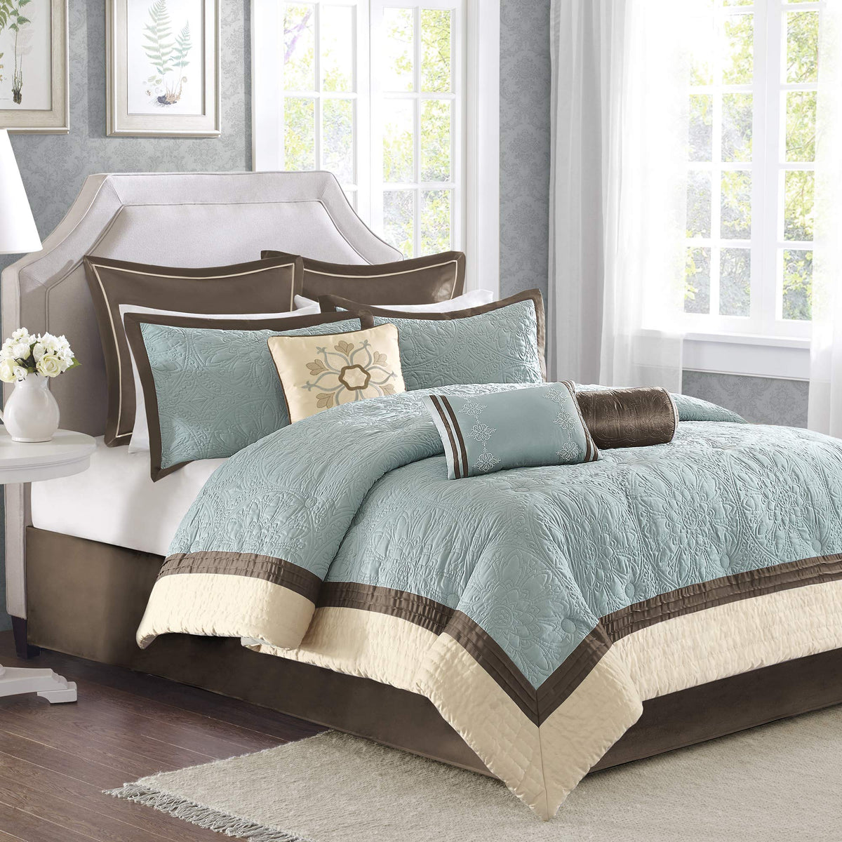 Blue Queen Comforter Set, 9-Piece