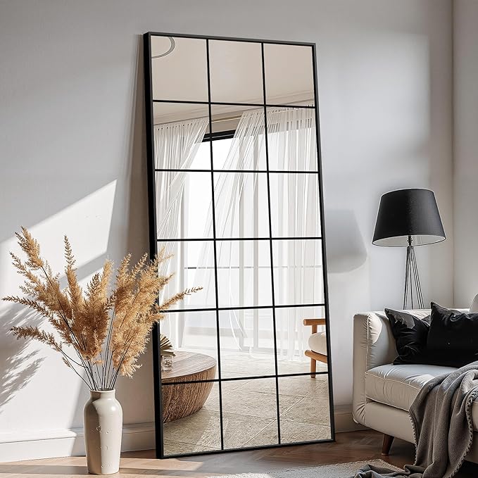 Black Grid Window Pane Wall Mirror