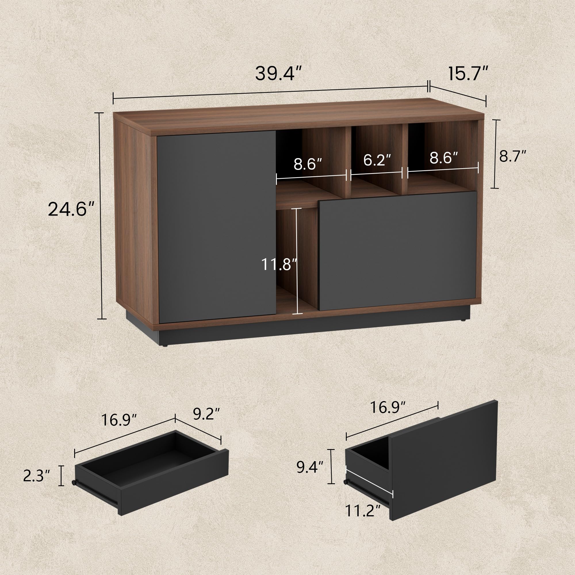Office Storage Cabinet with Drawers & Adjustable Shelves