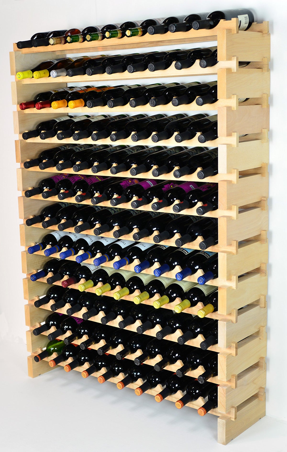 sfDisplay.com,LLC. Modular Wine Rack Beechwood 40-120 Bottle Capacity 10 Bottles Across up to 12 Rows Newest Improved Model (120 Bottles - 12 Rows)